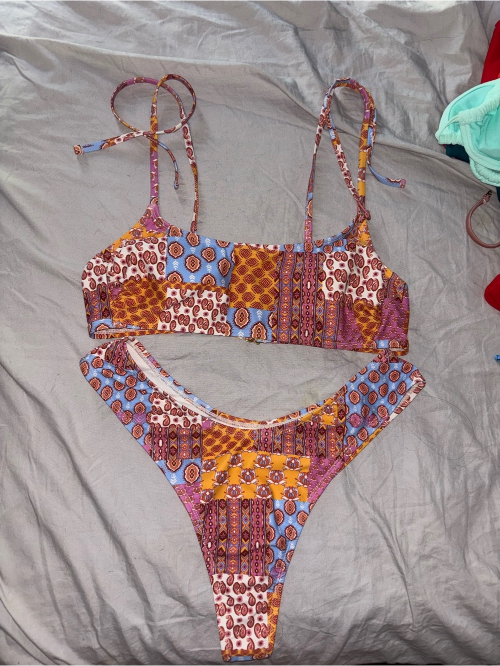 wild fable Patchwork High-Leg Bikini in Blue, Purple & Gold
